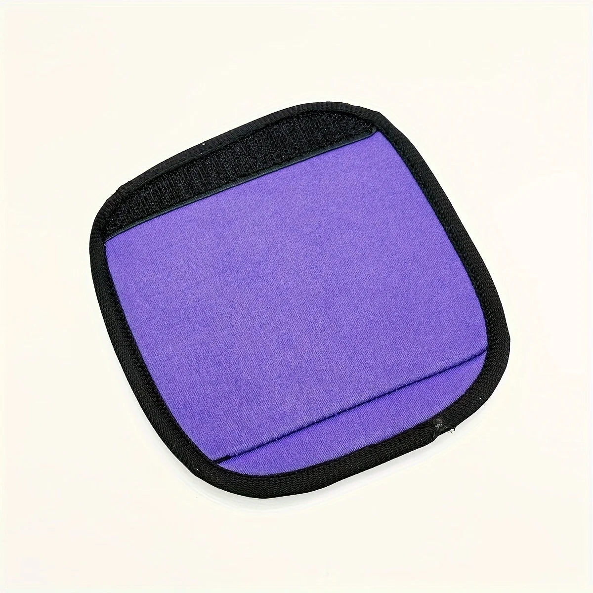 A purple neoprene luggage handle cover with a black cushioned grip.