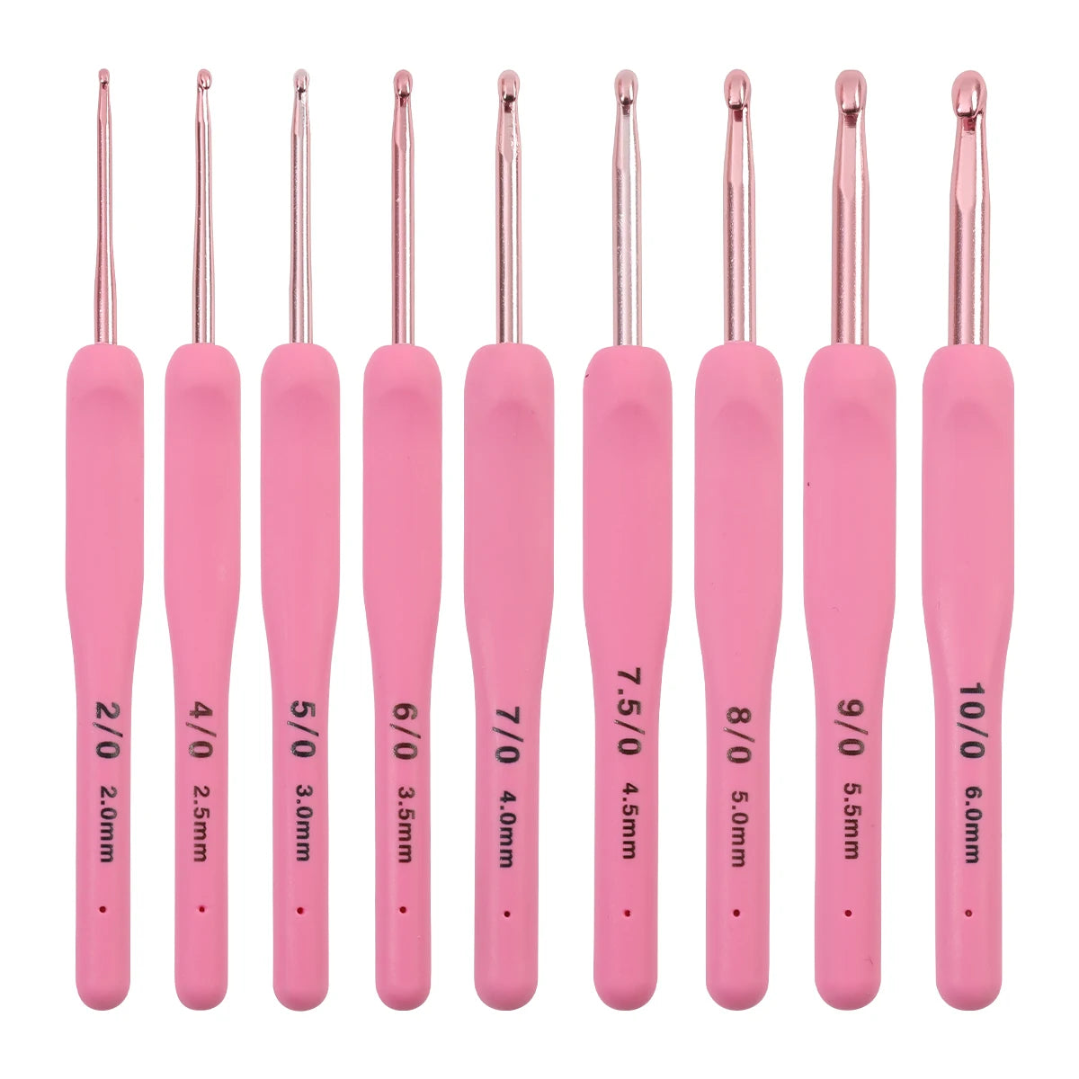 Pink Aluminum Crochet Hook Set – 9 Sizes (2.5–6.0mm)