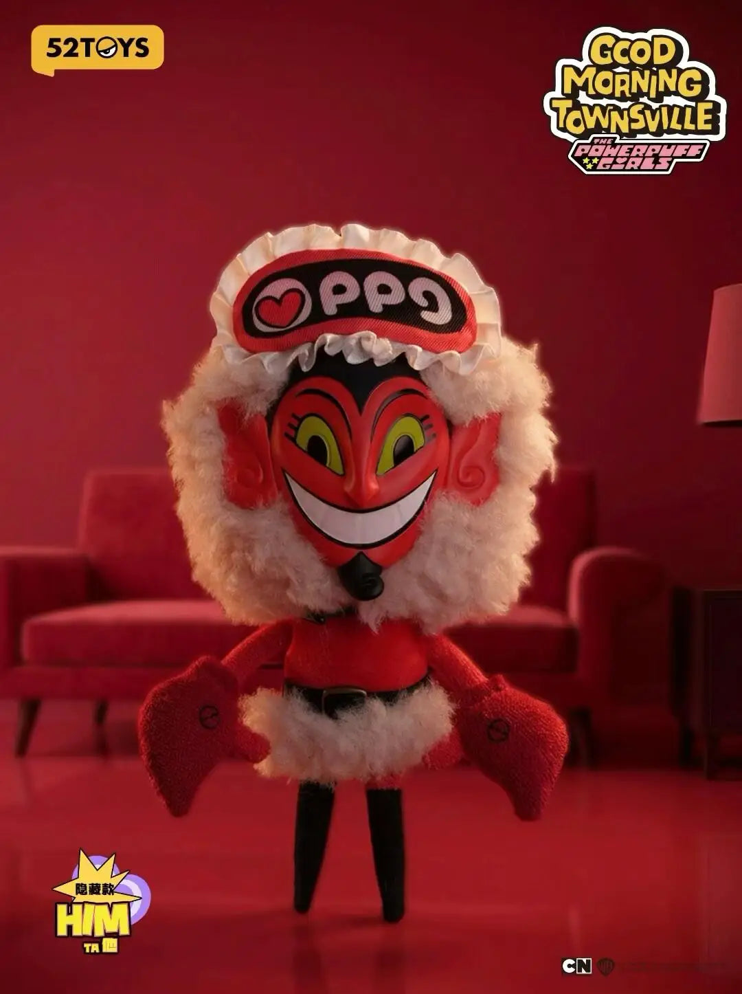 A collectible figure of Blossom from The Powerpuff Girls, featuring pink and white fur and red accents.