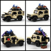 A detailed off-road SUV building block set in tan and black colors shown from the side.
