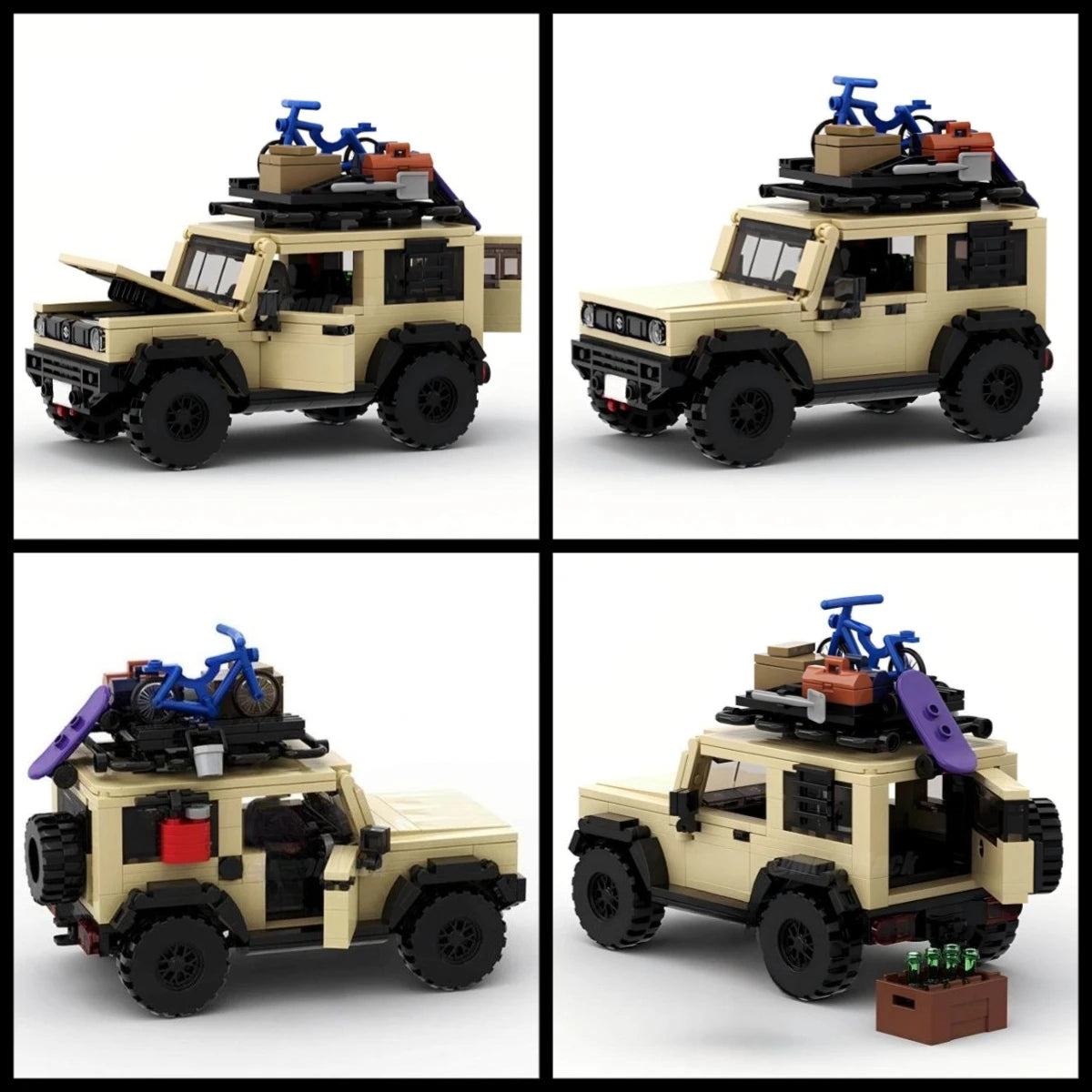 A detailed off-road SUV building block set in tan and black colors shown from the side.