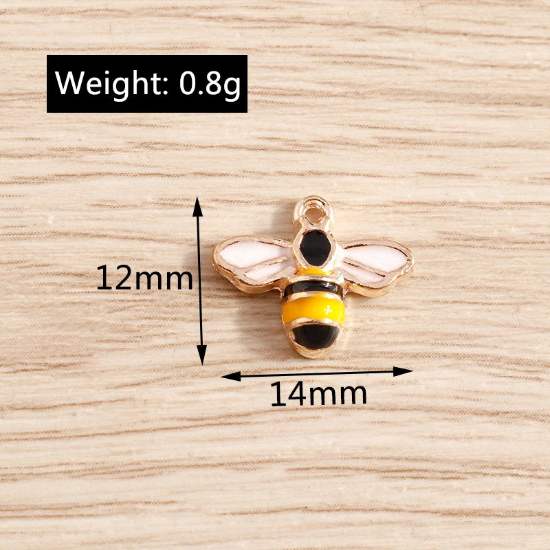 Gold Enamel Honeybee Charms for Jewelry Making (Set of 10)