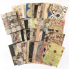 A collection of vintage scrapbook paper sheets featuring various patterns, textures, and aged tones for crafting.