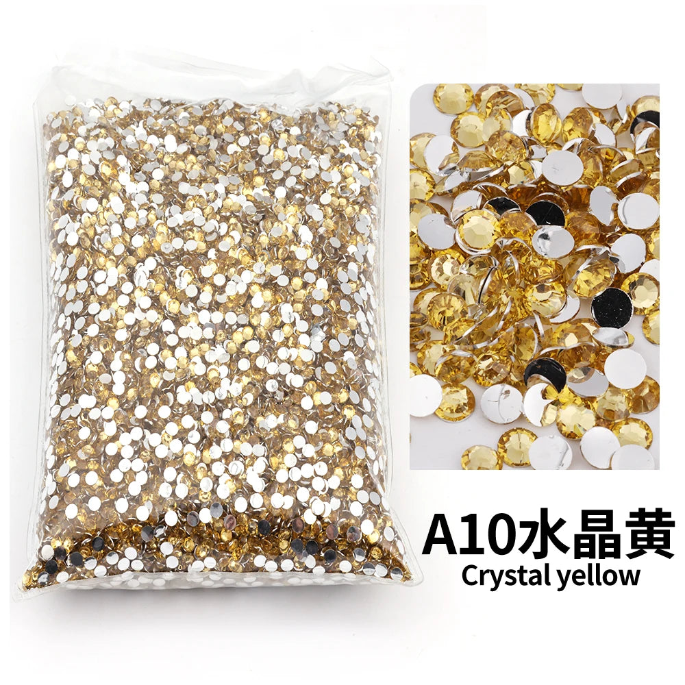 Bag of A10 crystal yellow flat-back resin rhinestones for DIY craft and nail art