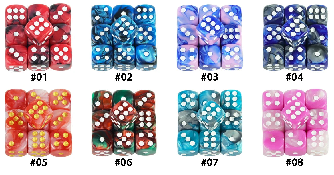 12mm Acrylic Dice Set – Mixed Colors, 10-Pack for Tabletop Gaming