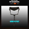 Black padded soft cowhide saxophone neck strap with a leather harness and attached cord.