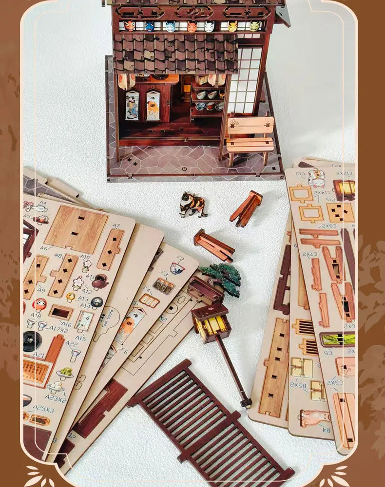 DIY Wooden Miniature Japanese Tavern Model Kit with LED Lighting