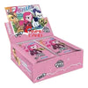 A pink box containing a My Little Pony trading card featuring the ponies Donies.