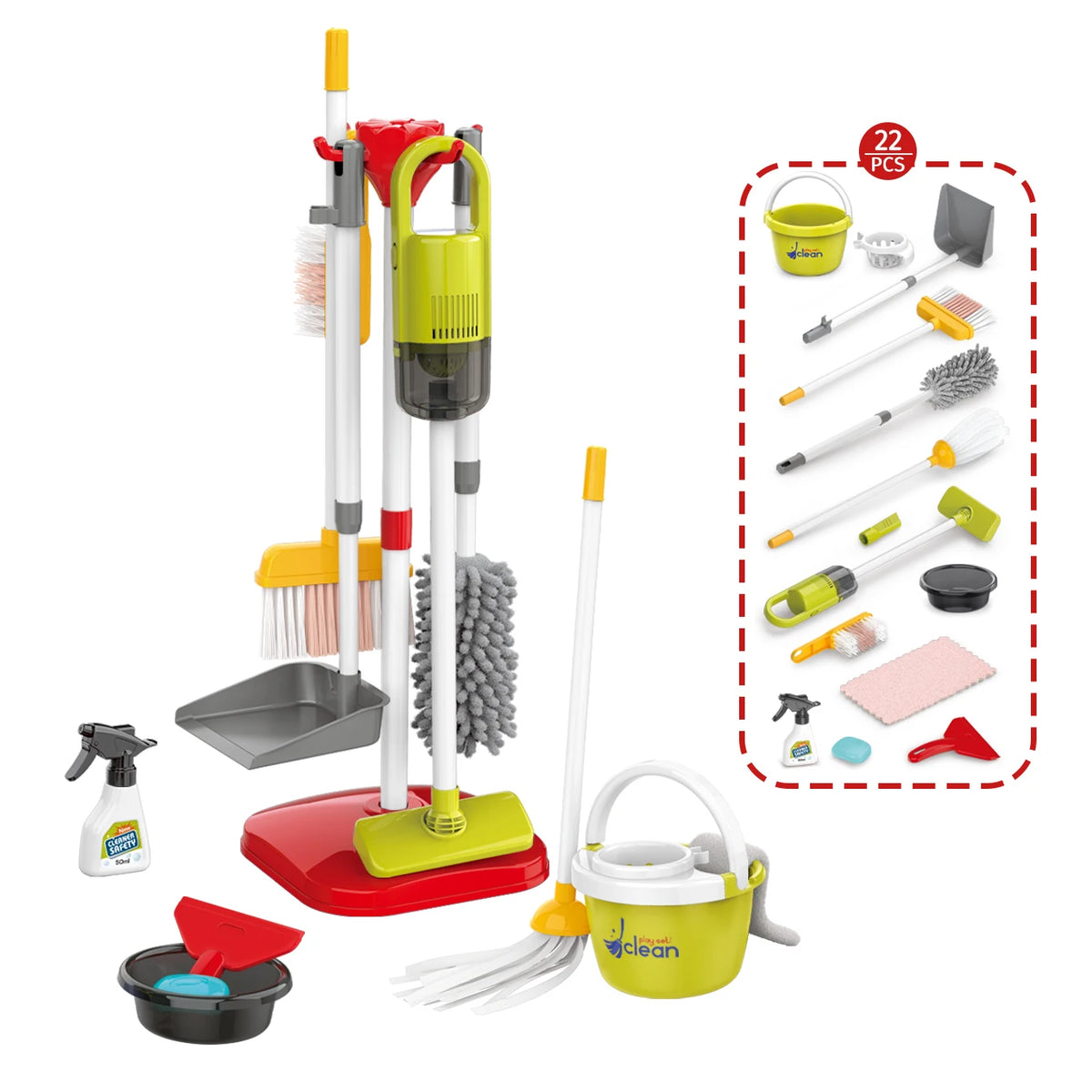 Kids' Pretend Play Cleaning Set with Vacuum & Dustpan