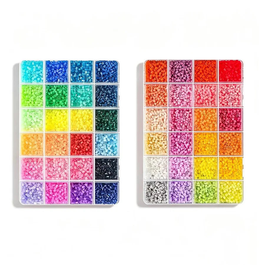 A grid of colorful Perler beads in 24 colors arranged in a square format.