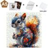 A detailed jigsaw puzzle depicting a squirrel with colorful floral patterns, sold with a wall mounting kit and nano glue.
