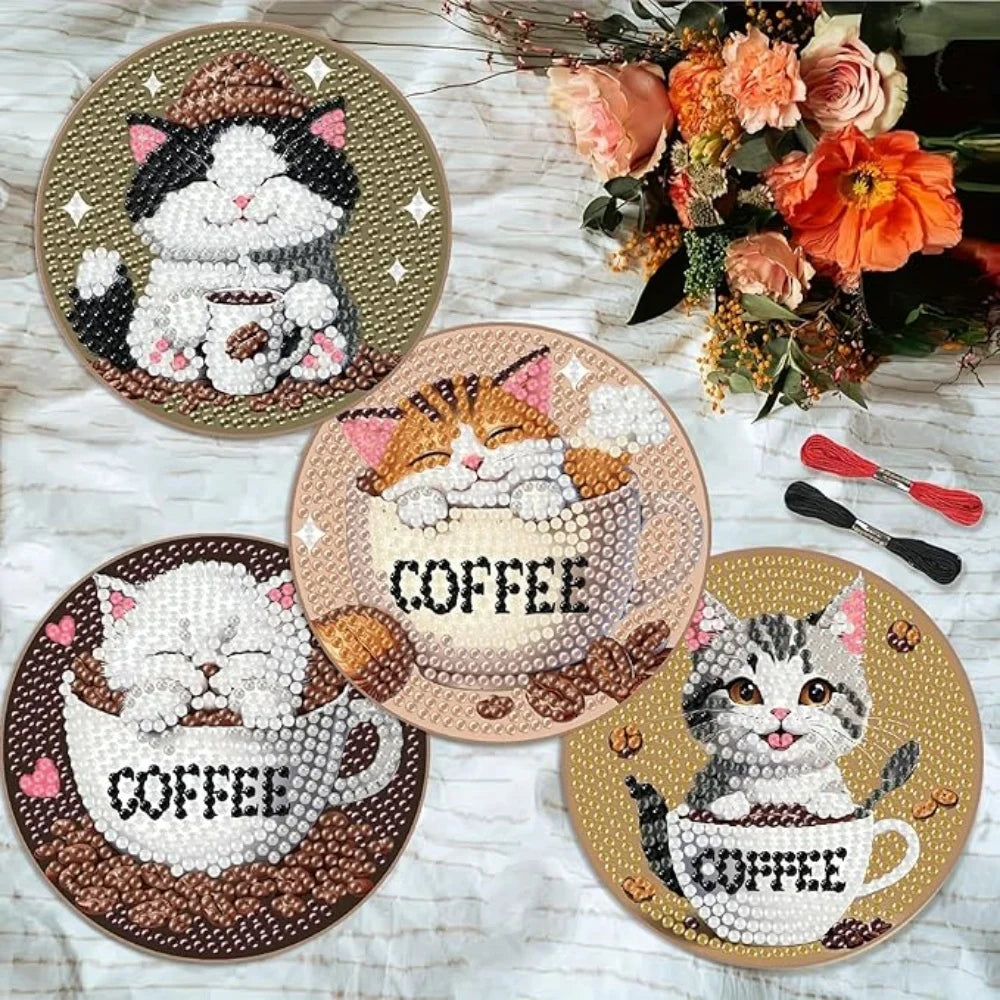 Van Gogh Starry Night Diamond Painting Coaster Kit with Metal Holder