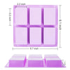 A pink silicone soap mold with six square cavities and a rectangular tray for DIY soap making.