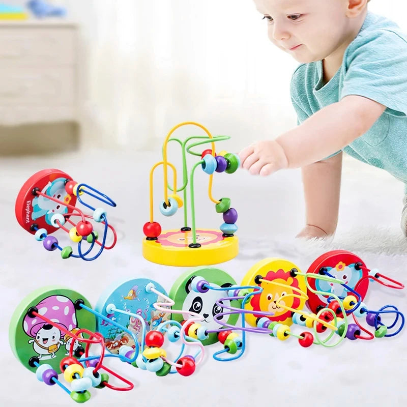 Wooden Bead Maze Roller Coaster Toy for Toddlers