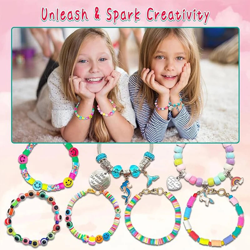A collection of colorful beads and charms for friendship bracelet DIY craft kits.