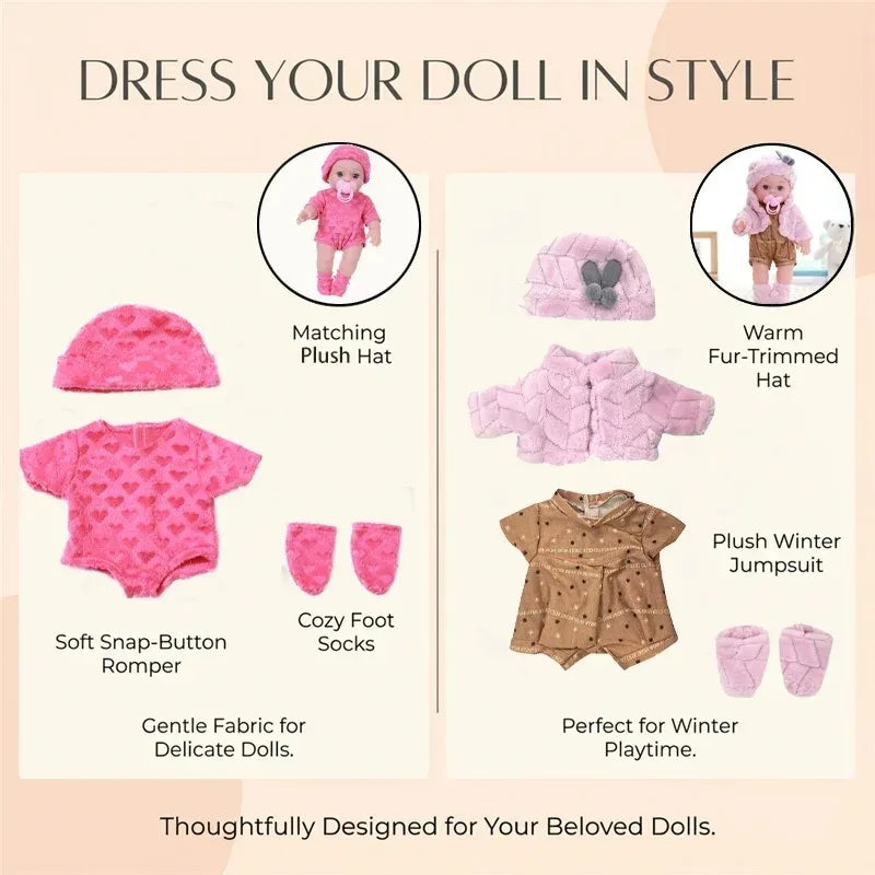 Cozy Cartoon Bear Winter Pajamas for 12-Inch Reborn Dolls