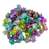 A pile of colorful polyhedral dice used for tabletop role-playing games