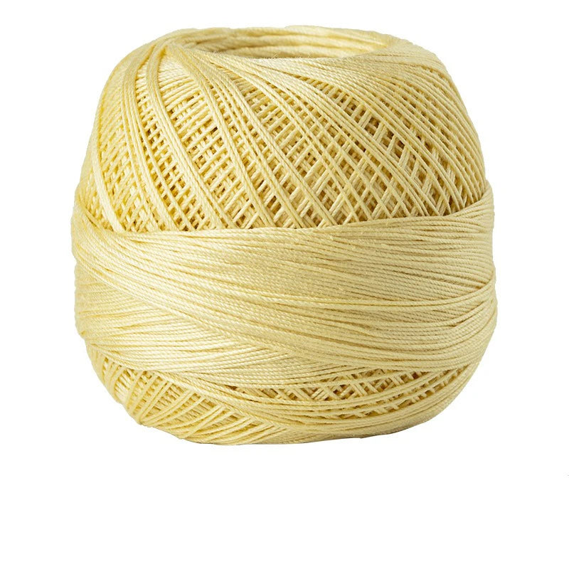 A ball of light yellow 100% cotton crochet thread for tatting and embroidery.
