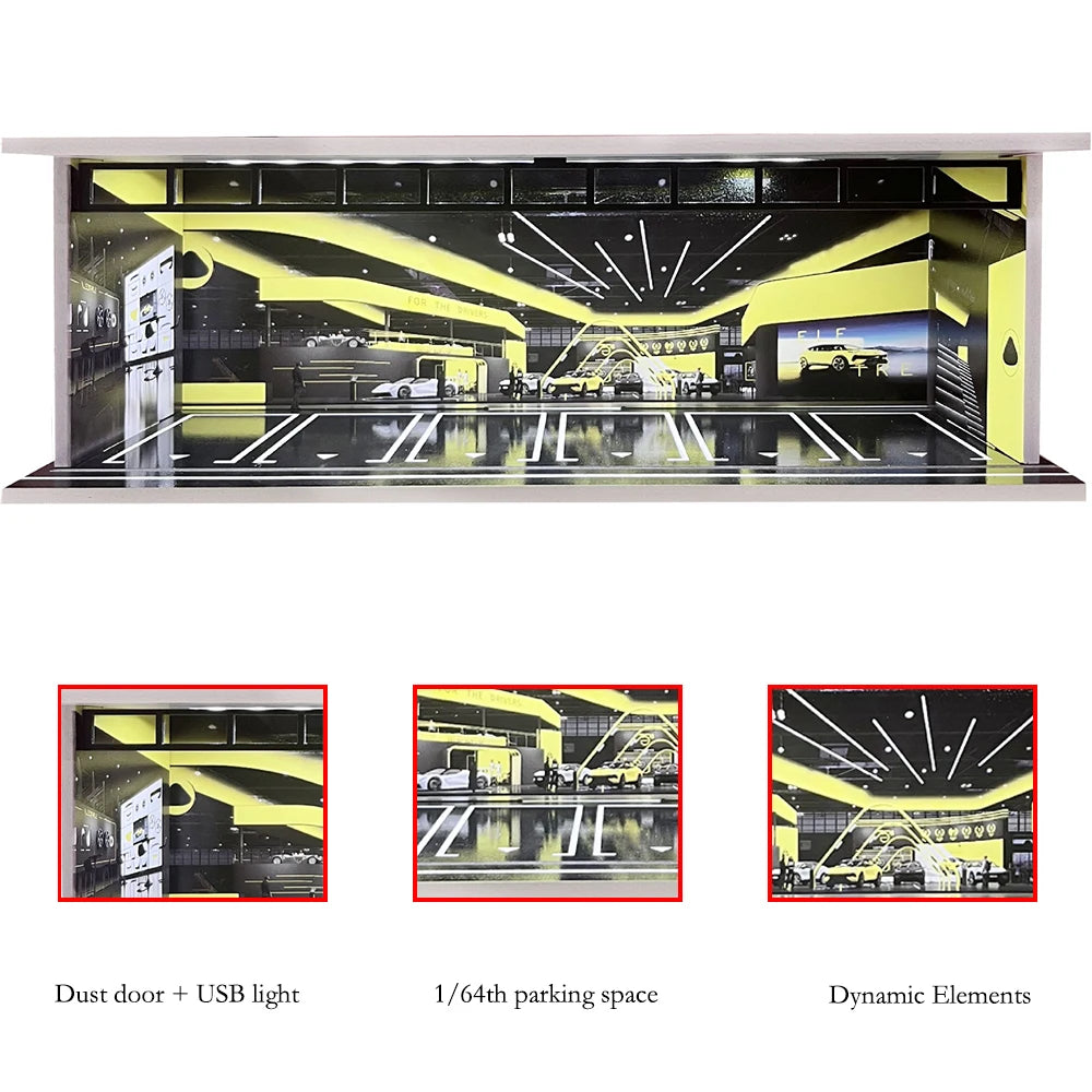 1:64 Scale Car Garage Diorama with USB LED Lighting