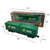 A vintage steam train set in green and brown packaging with a box showing the train model.