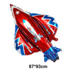 Red and blue foil balloon shaped like a rocket or plane for birthday party decor