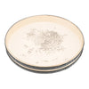A light beige 12-inch ocean drum with a hardwood shell and striped carry bag.