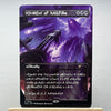 A Magic: The Gathering card titled tOrMent of hAIlFireRe displayed on a wooden surface.