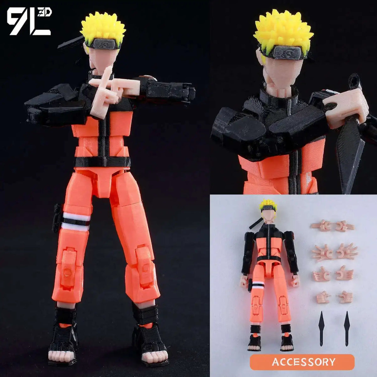 A fully articulated action figure of Jujutsu Kaisen Yuji Itadori in orange and black attire.