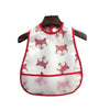 White waterproof baby bibs featuring a cartoon fox pattern displayed on a wooden hanger.