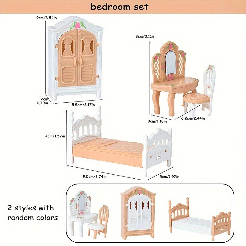 Dollhouse Furniture Set for Pretend Play – 3-Room Miniature Collection