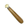 A professional bezel setting pusher tool with a brass head and wooden handle.