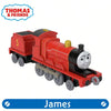 A red Thomas & Friends diecast train character locomotive with a black smokebox and yellow details.