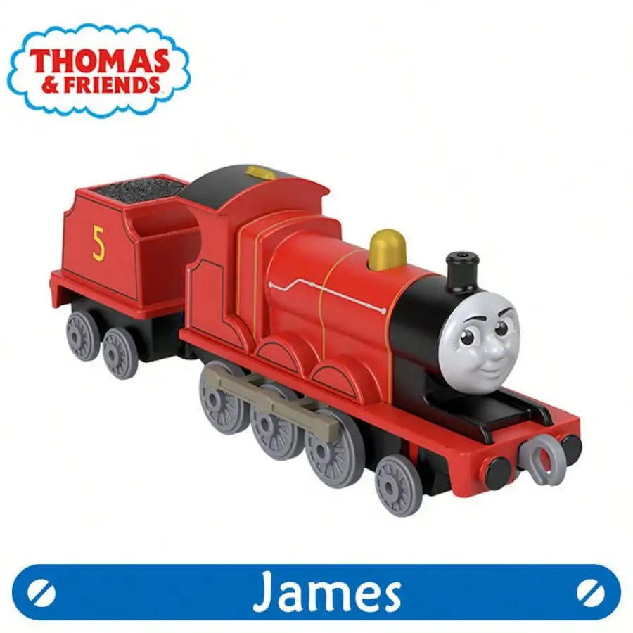 A red Thomas & Friends diecast train character locomotive with a black smokebox and yellow details.