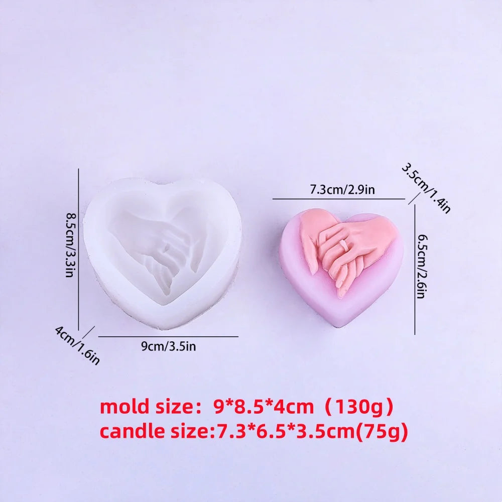 White silicone heart-shaped mold with pink silicone mold and dimensions for candles