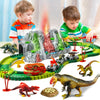 Dinosaur train track set featuring a mist-spouting volcano and various dinosaur figures.
