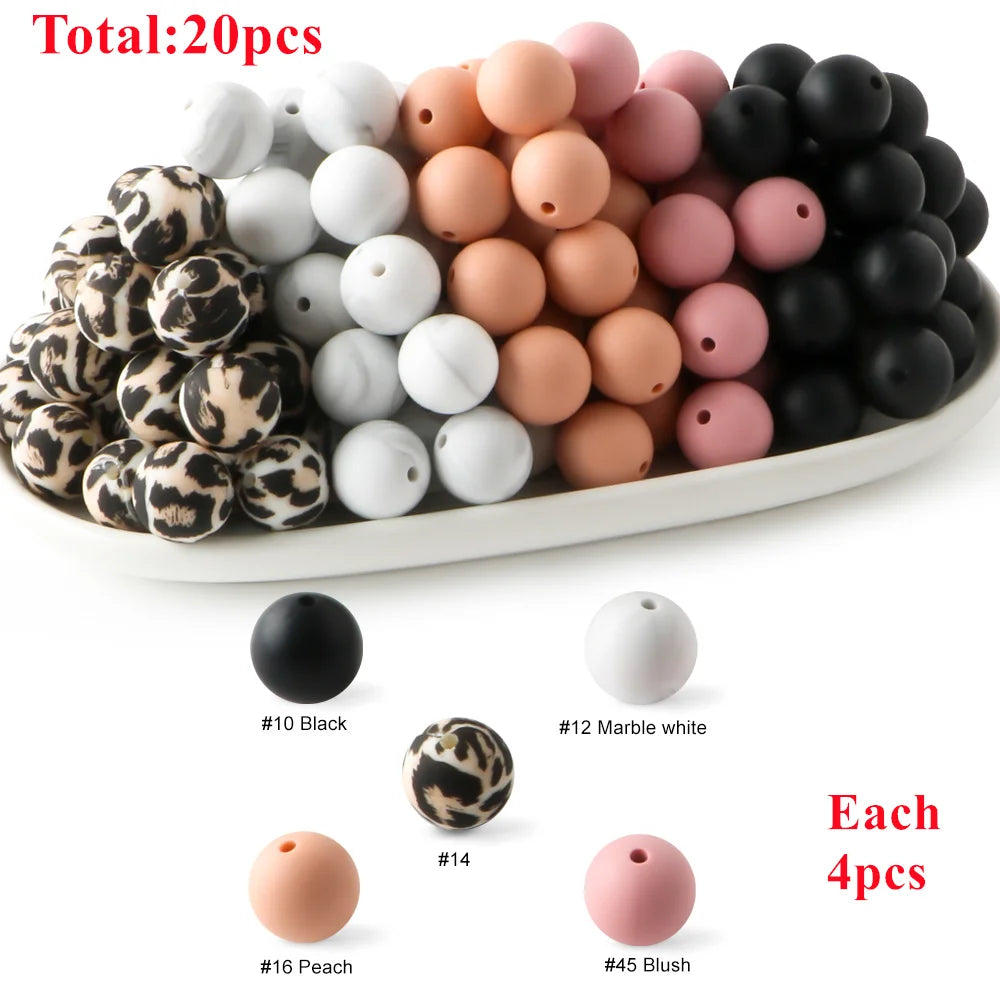 15mm Printed Silicone Beads Value Pack – 20 Pieces for DIY Jewelry & Crafts