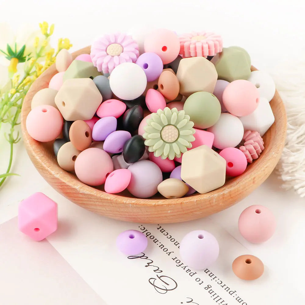 Silicone Focal Beads Set with Flower & Leaf Shapes for Jewelry Making