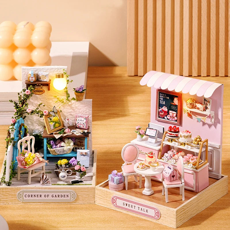 DIY Miniature Wooden Dollhouse Kit with LED Lighting