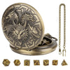 Metal Polyhedral Dice Set with Pocket Watch Case