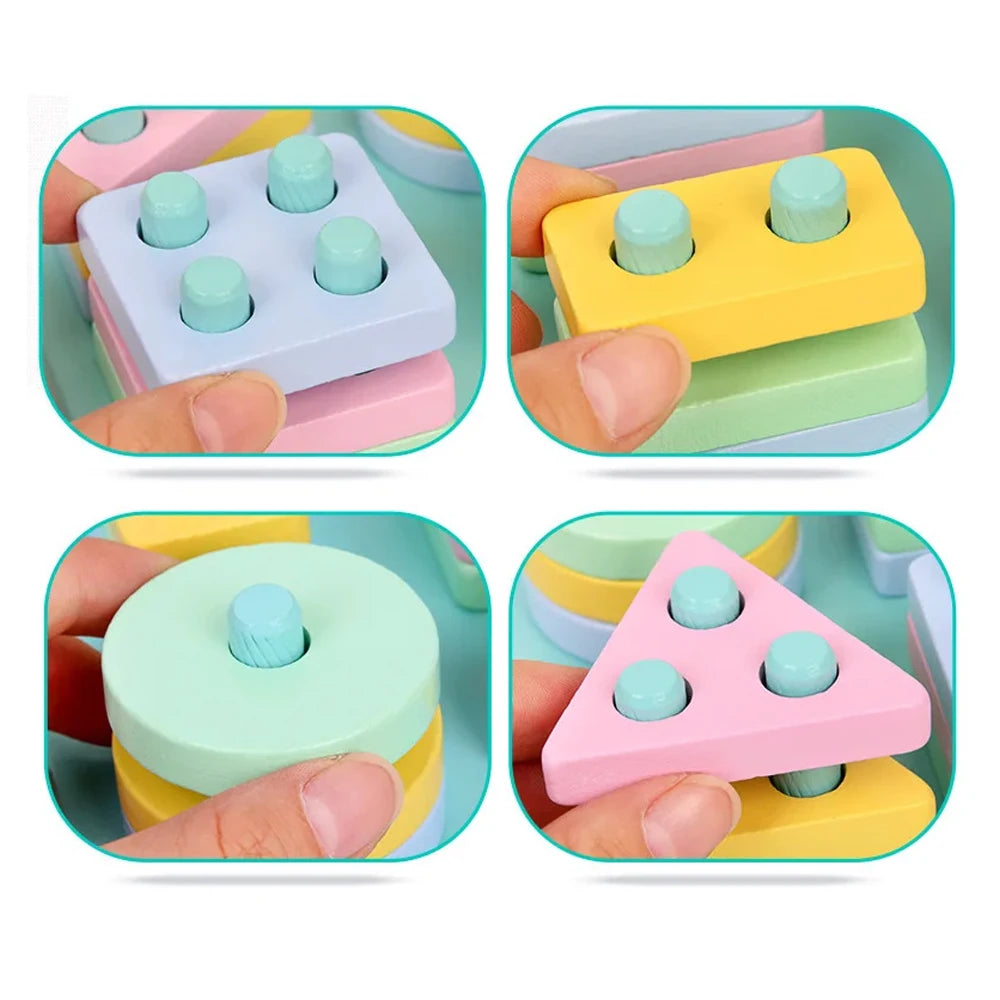 Wooden Shape Sorter & Stacking Toy for Toddlers