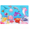 A 30-piece wooden jigsaw puzzle featuring various colorful sea animals like dolphins, octopuses, and fish.