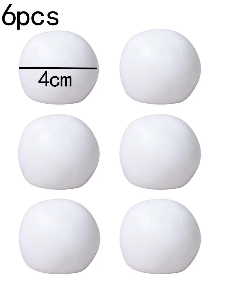 A set of six white, spherical soft squeeze balls for stress relief, with one ball marked as 4cm in diameter.