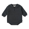 A dark gray knit sweater and pants set for a toddler, shown flat lay.