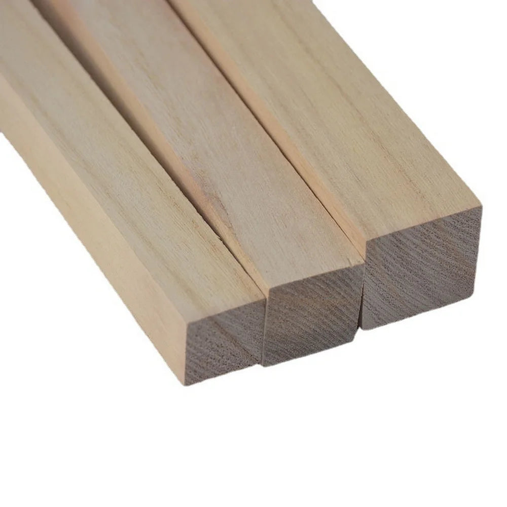 Close-up view of natural light wood strips for DIY crafts and model building