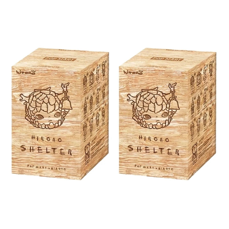 A cardboard box for a Hirono Shelter collectible figurine featuring an embossed design of a horned creature.