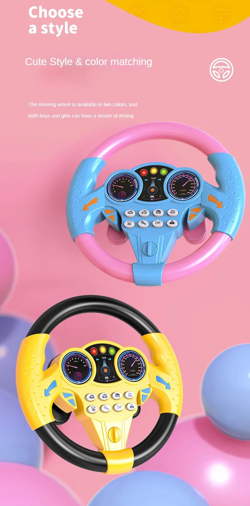 Interactive Steering Wheel Toy with Lights & Sounds for Toddlers