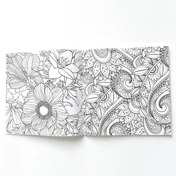 Diseño de una página de un libro para colorear de mandalas con patrones intrincados en blanco y negro.