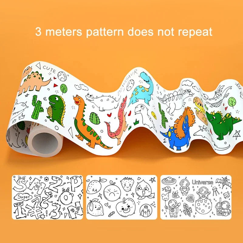 Roll of cute dinosaur and animal pattern sticky coloring paper for creative drawing