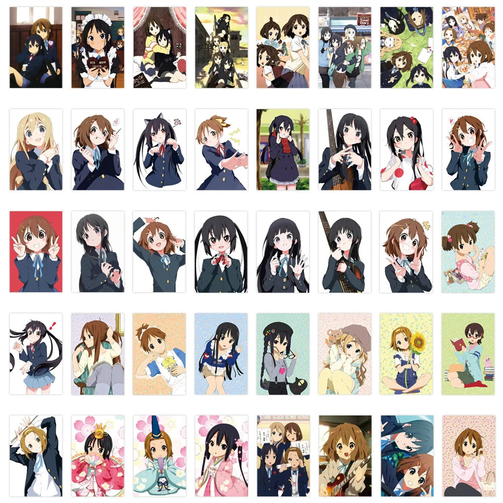 A collection of K-ON! anime stickers featuring cute guitar girls in various poses and outfits.