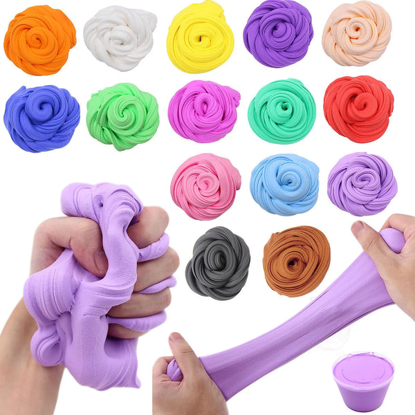A collection of colorful, pliable DIY solid butter slime in various shades and textures.